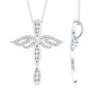 Certified Moissanite Angel Wings Cross Necklace with Silver Chain
