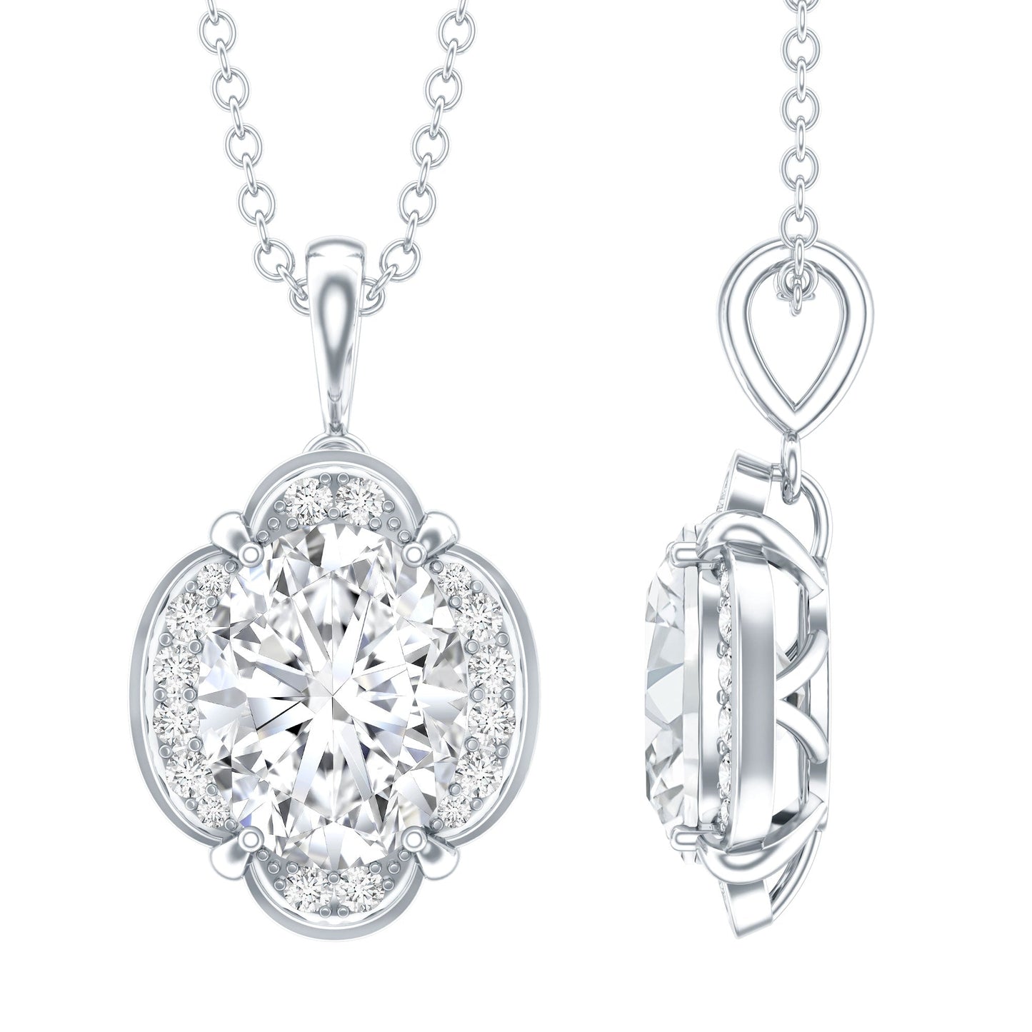 Moissanite Art Deco Necklace with Silver Chain