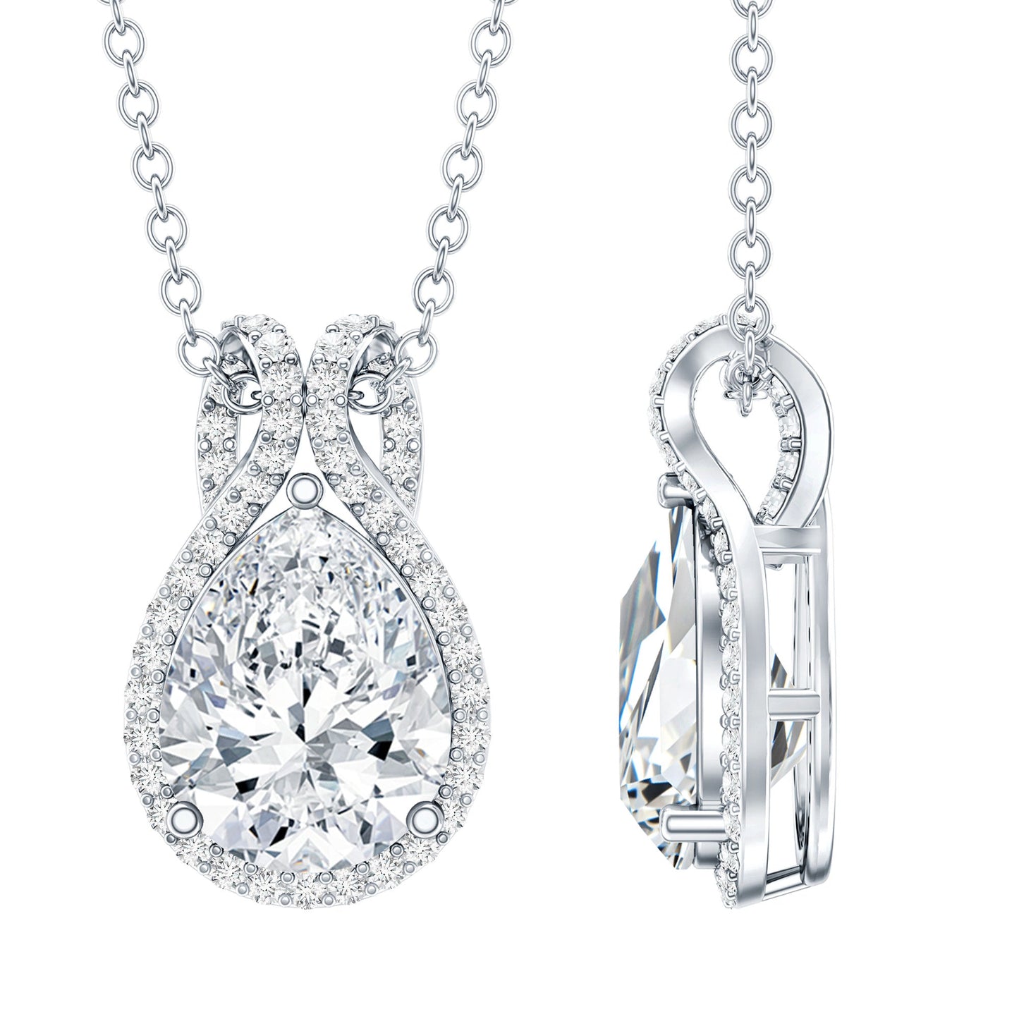 Certified 1.4 Carat Moissanite Teardrop Wedding Necklace with Silver Chain