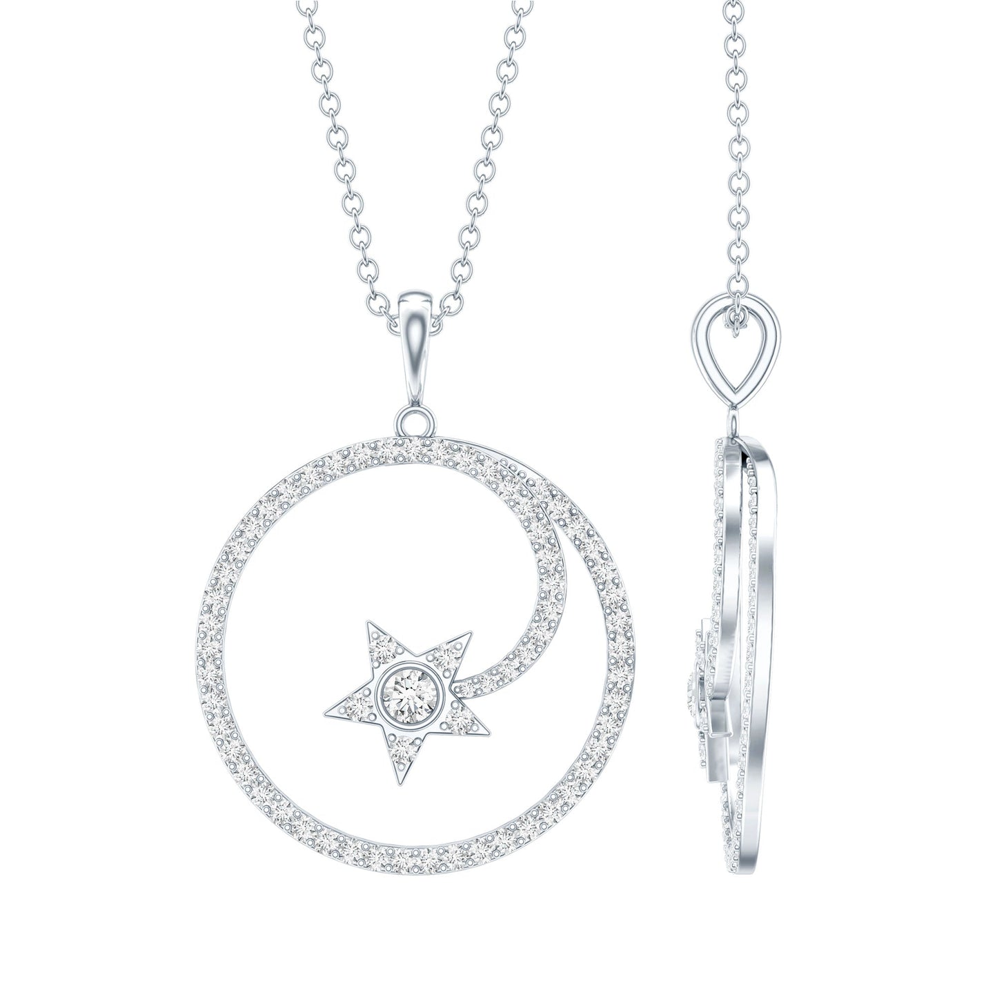 Certified Moissanite Shooting Star Necklace with Silver Chain