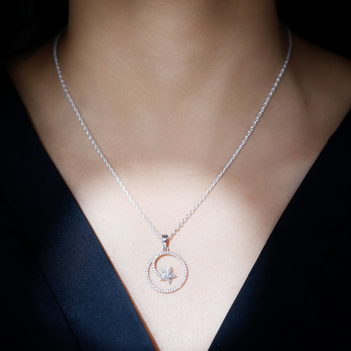 Certified Moissanite Shooting Star Necklace with Silver Chain