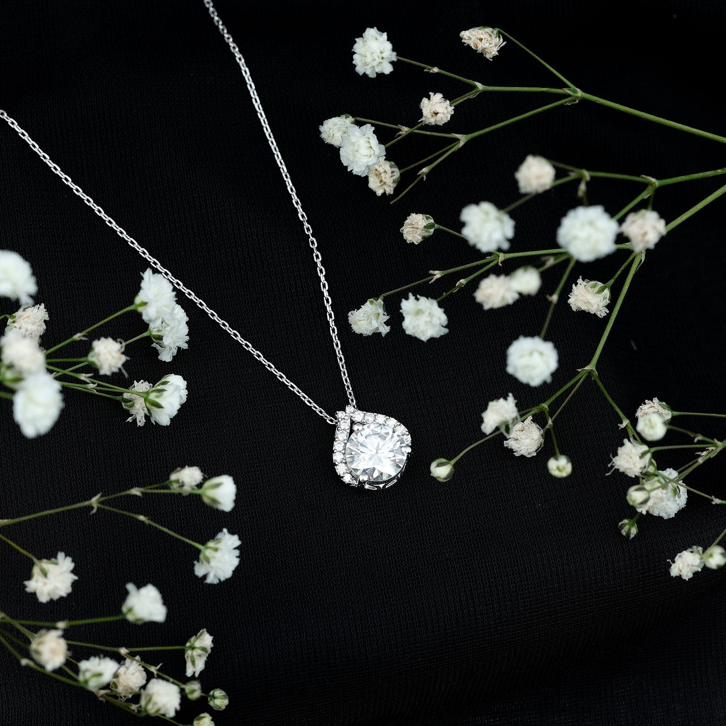 Certified 2 Carat Moissanite Pendant Necklace with Silver Chain