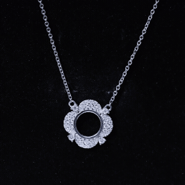 Moissanite Flower Pendant Necklace With Silver Chain