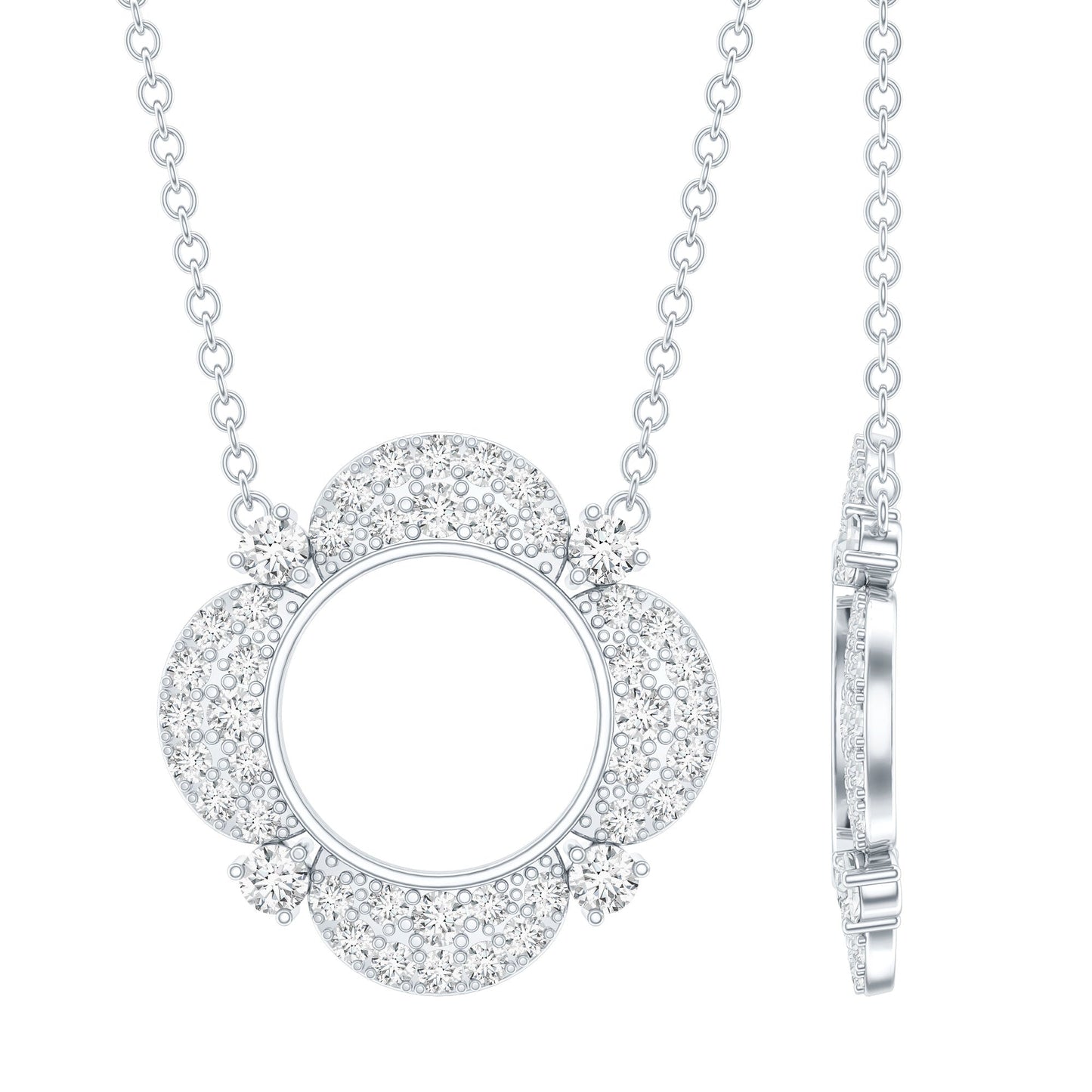 Moissanite Flower Pendant Necklace With Silver Chain