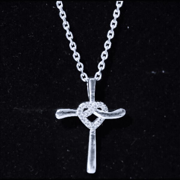 Certified Moissanite Cross Heart Pendant Necklace with Silver Chain