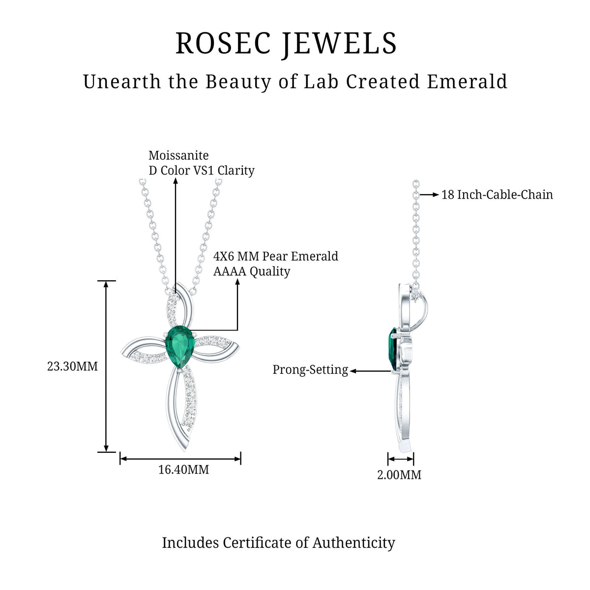 Pear Shape Lab Emerald Cross Locket with Silver Chain