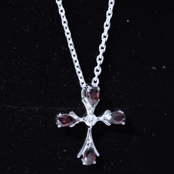 Real Garnet Designer Cross Necklace with Silver Chain
