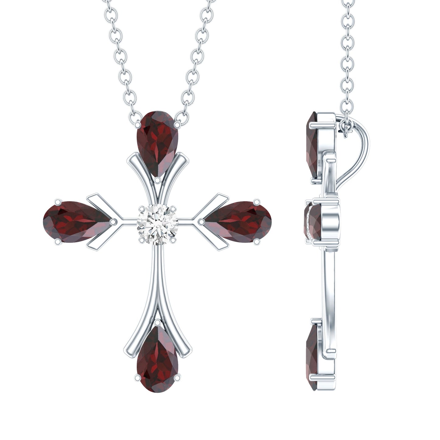 Real Garnet Designer Cross Necklace with Silver Chain