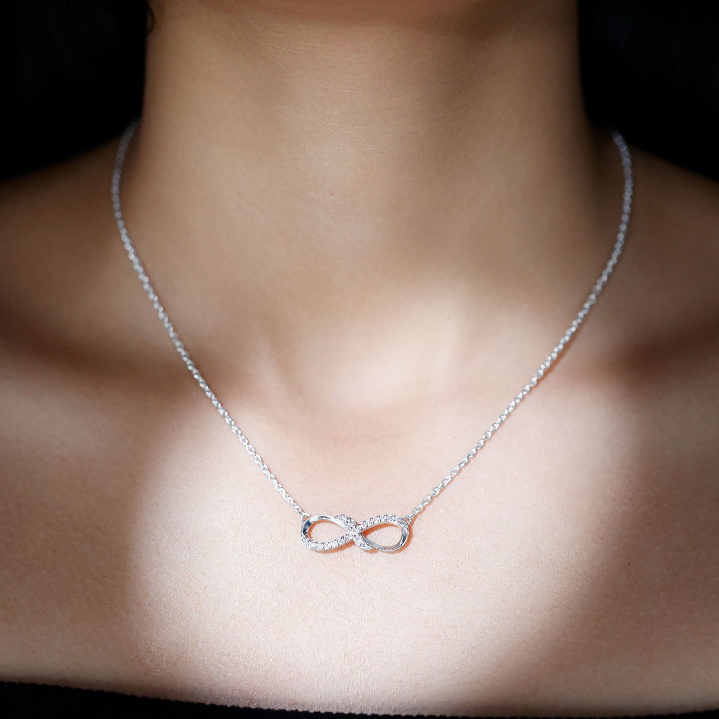 Moissanite Infinity Necklace with Silver Chain