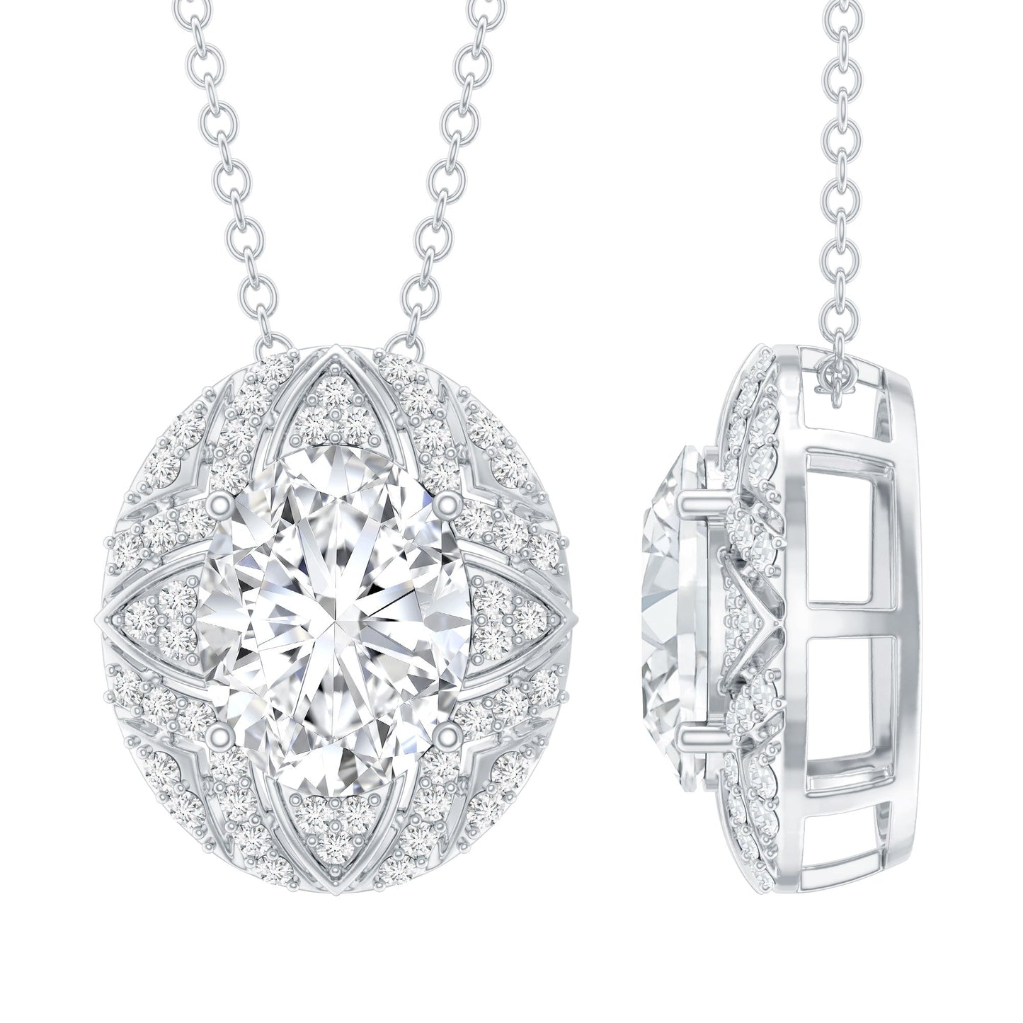 Art Deco Style 2 Carat Moissanite Designer Necklace with Silver Chain