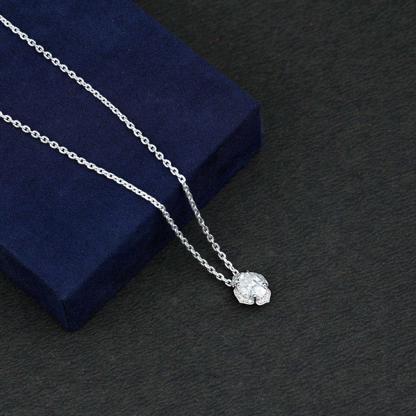 6X8 MM Moissanite Statement Necklace With Silver Chain
