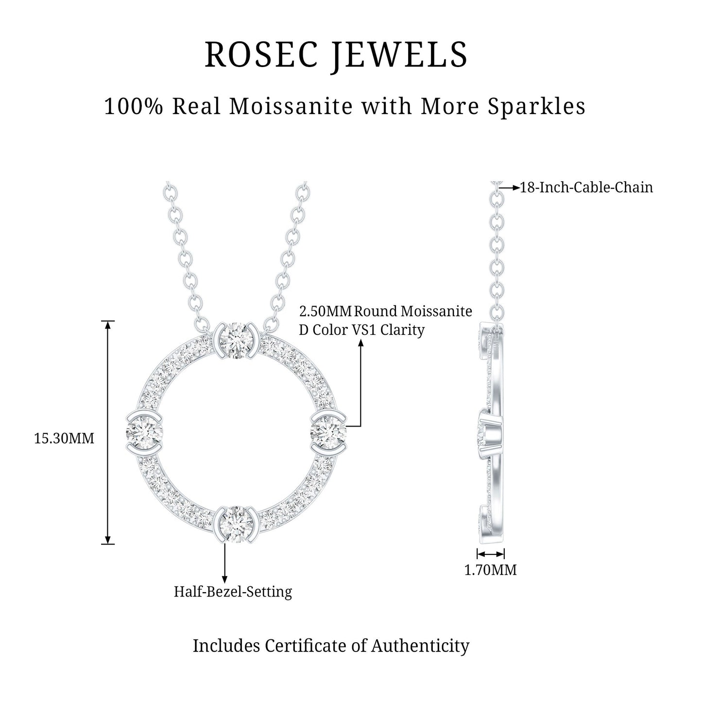 Sterling Silver Moissanite Eternity Necklace With Chain