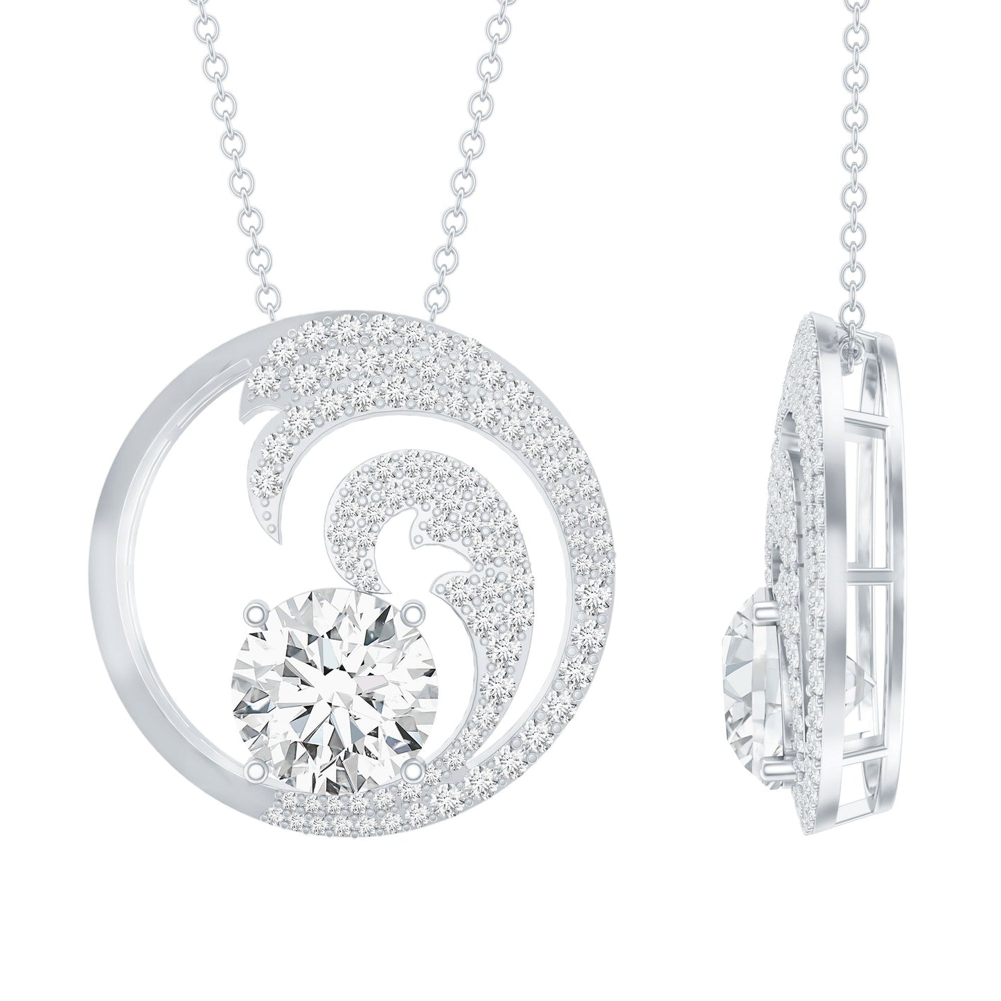 Certified Moissanite Ocean Wave Necklace with Silver Chain