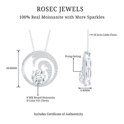 Certified Moissanite Ocean Wave Necklace with Silver Chain