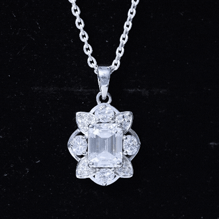 Certified 2.8 Carat Emerald Cut Moissanite Designer Necklace With Silver Chain