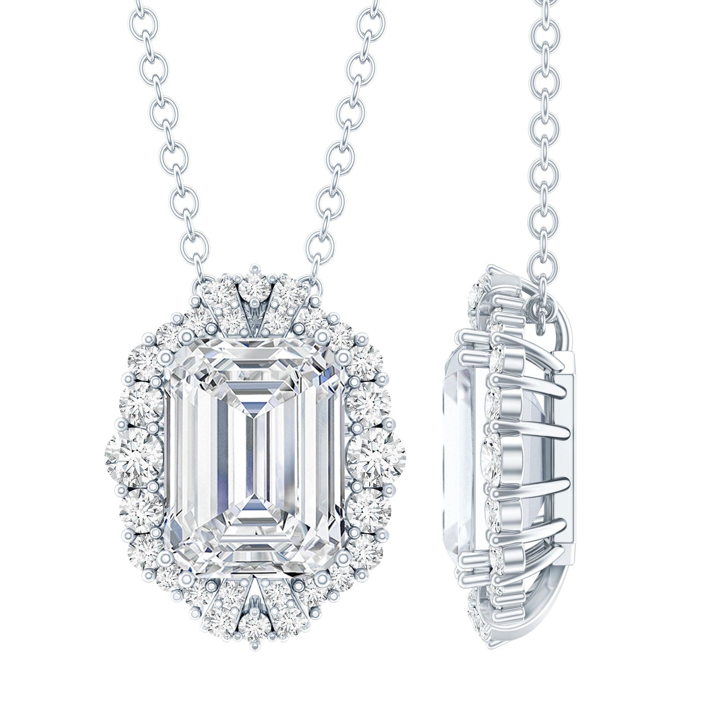 Certified 2.8 Carat Emerald Cut Moissanite Wedding Necklace in Silver