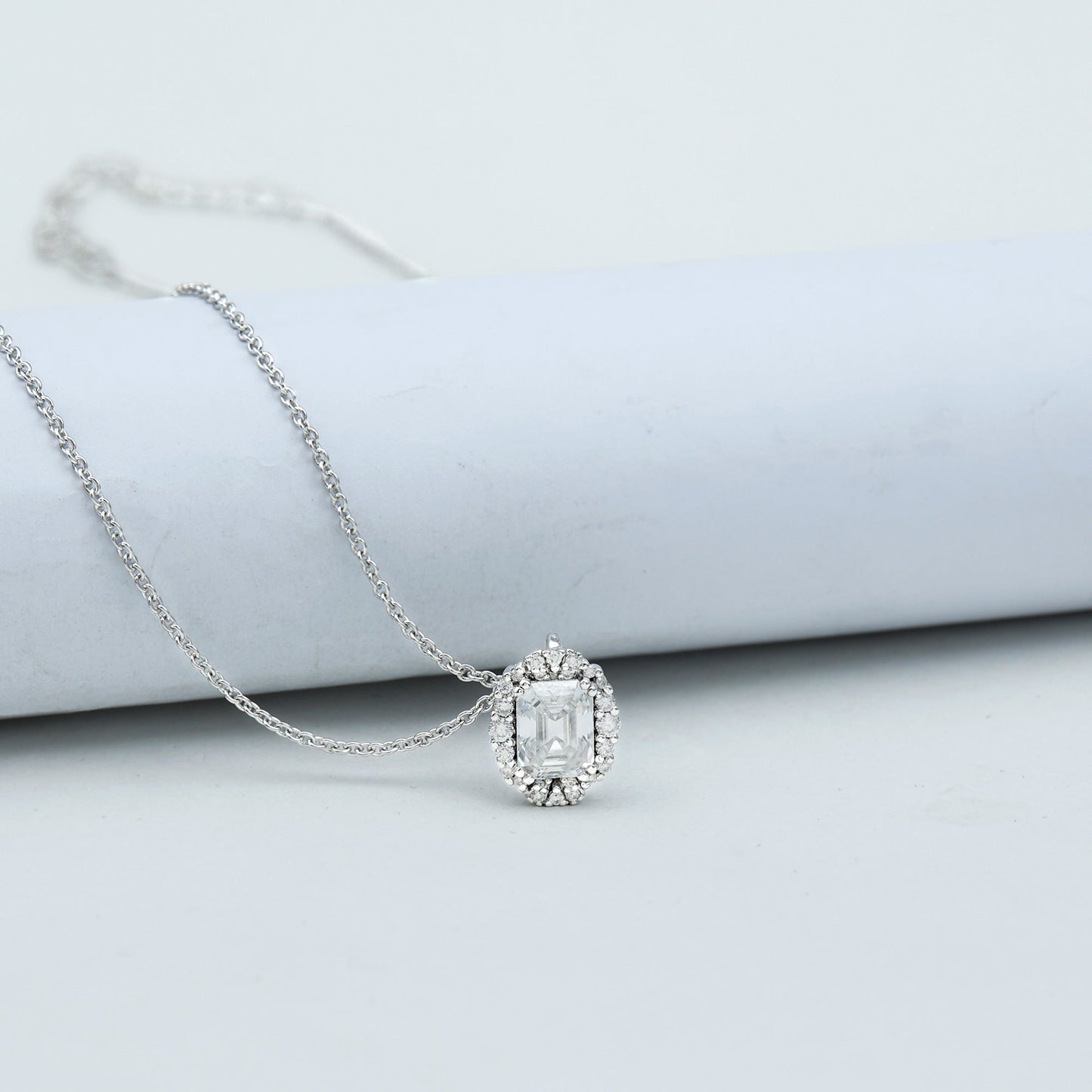 Certified 2.8 Carat Emerald Cut Moissanite Wedding Necklace in Silver