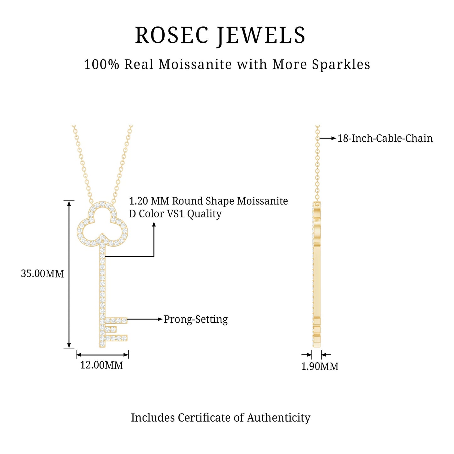 Certified Moissanite Key Pendant Necklace