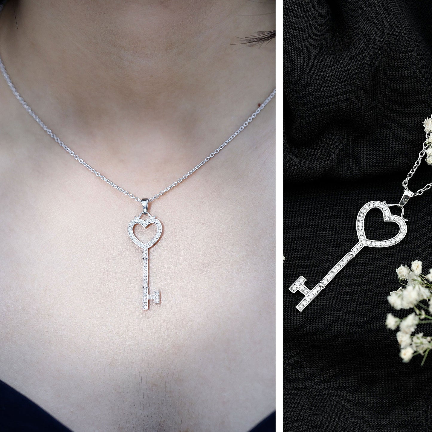 Certified Moissanite Key to My Heart Necklace