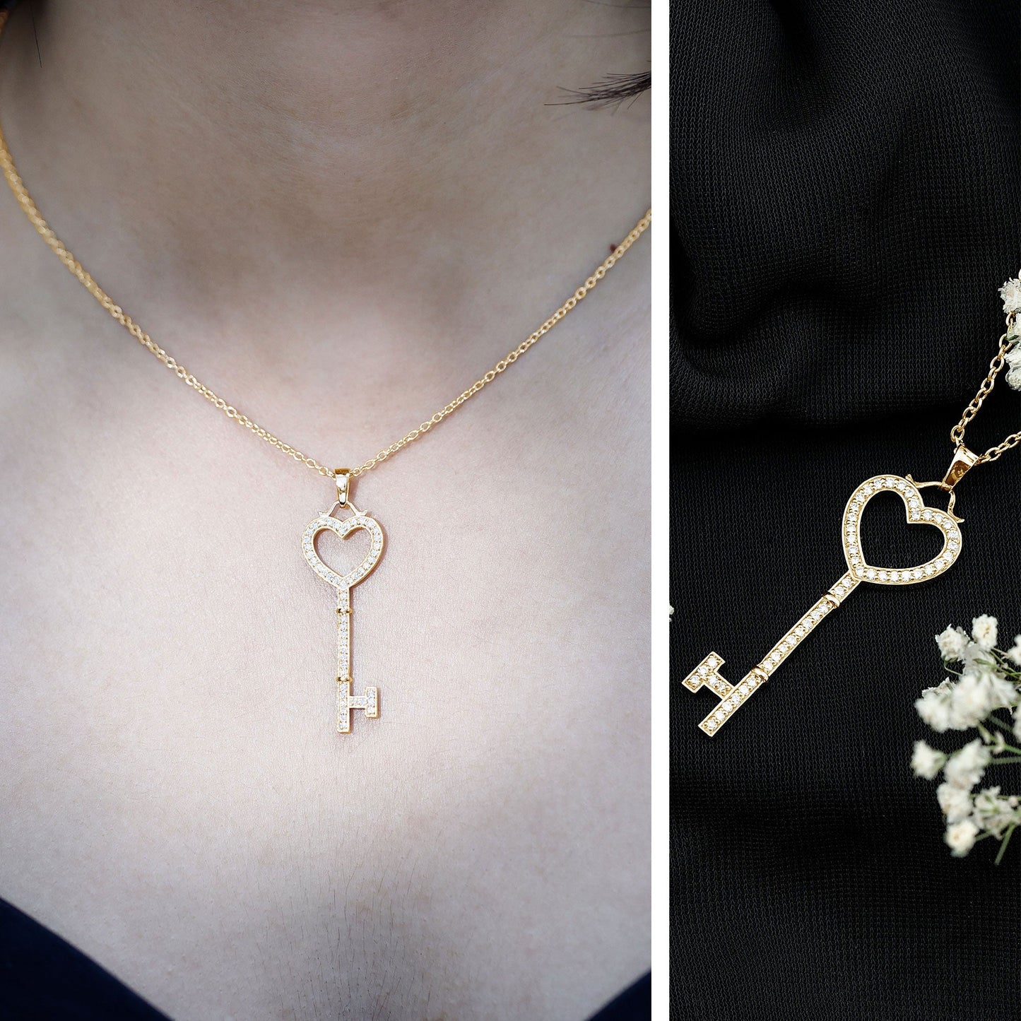 Certified Moissanite Key to My Heart Necklace