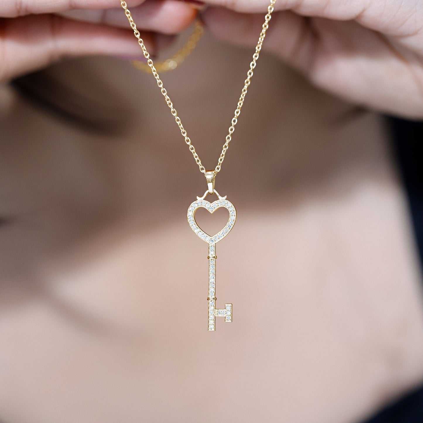 Certified Moissanite Key to My Heart Necklace