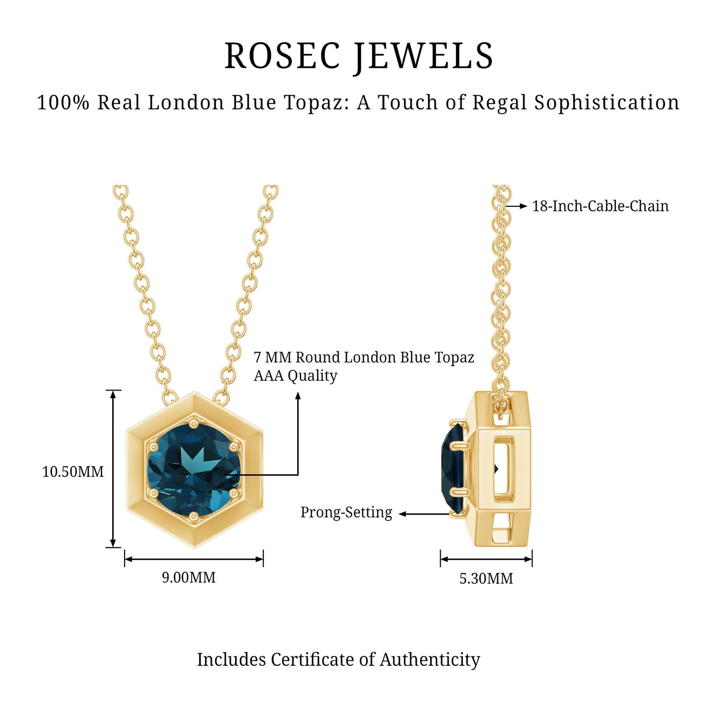 1.3 Carat Round London Blue Topaz Solitaire Pendant