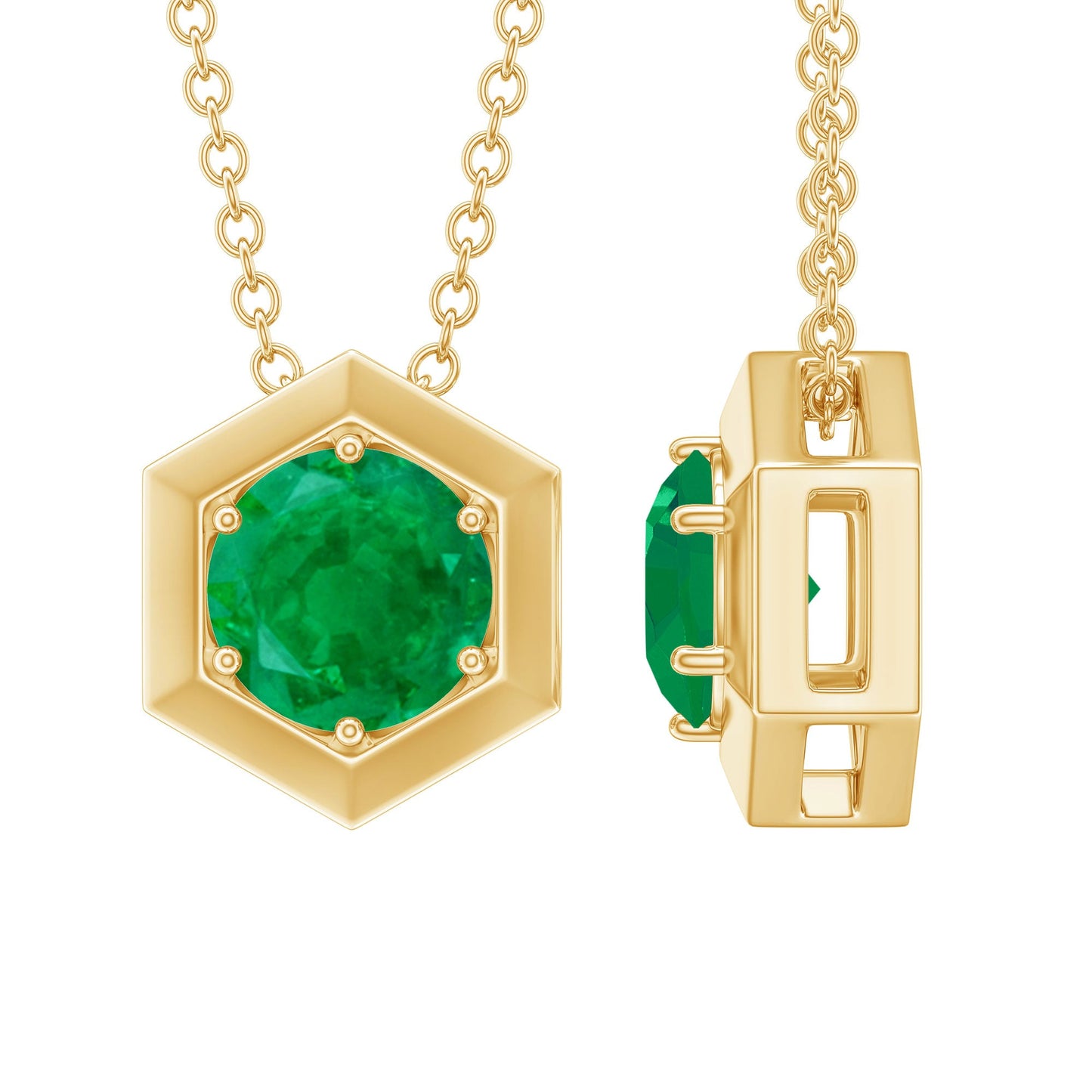 0.4 Carat Solitaire Emerald Hexagon Pendant Necklace