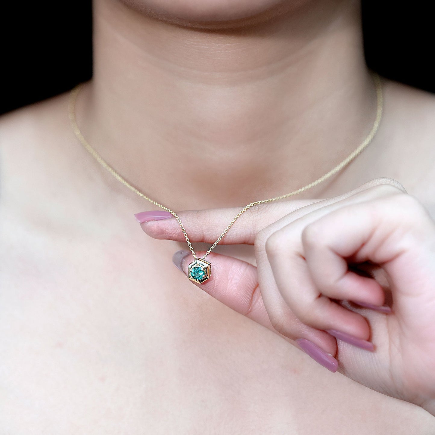 0.4 Carat Solitaire Emerald Hexagon Pendant Necklace