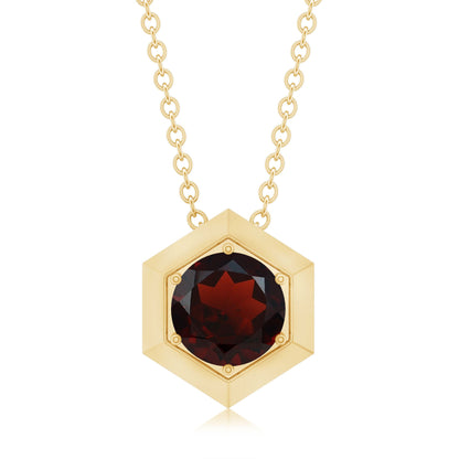 Solitaire Garnet Hexagonal Pendant Necklace