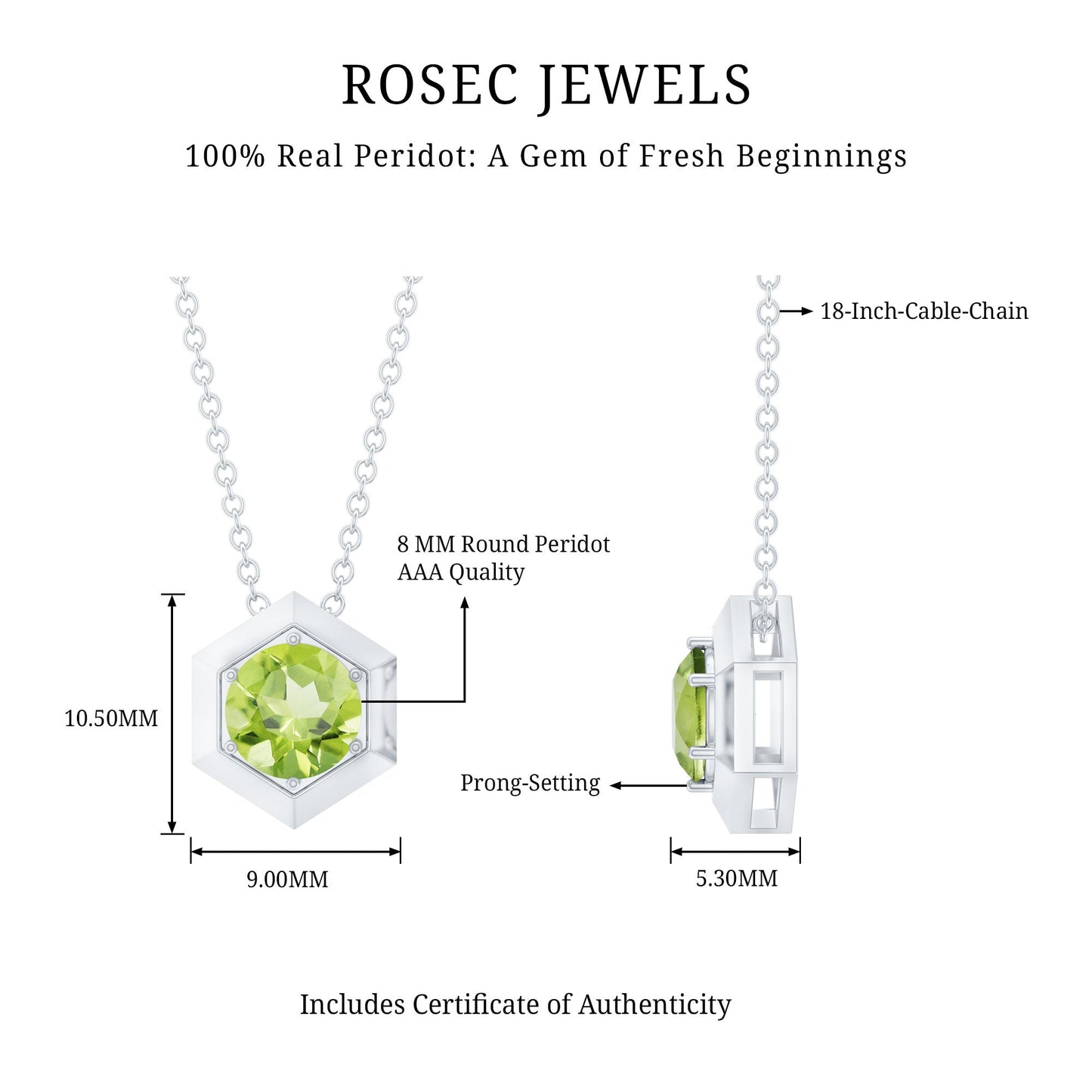 2 Carat Round Cut Peridot Hexagon Necklace for Women