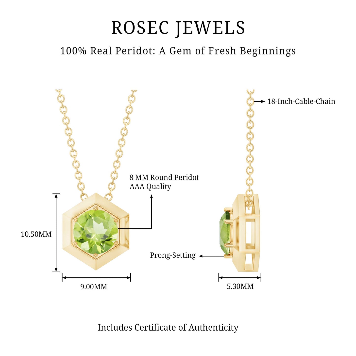 2 Carat Round Cut Peridot Hexagon Necklace for Women