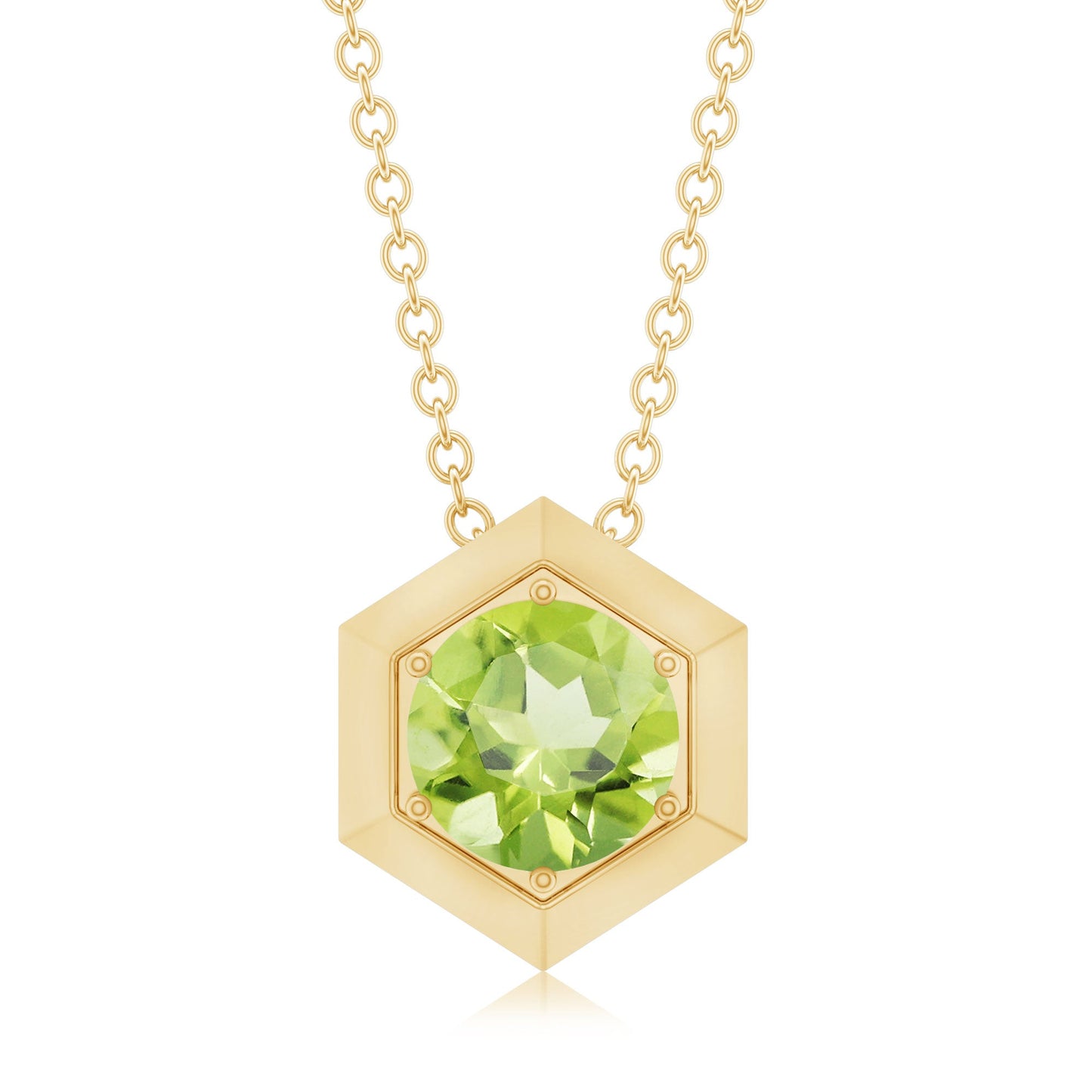 2 Carat Round Cut Peridot Hexagon Necklace for Women