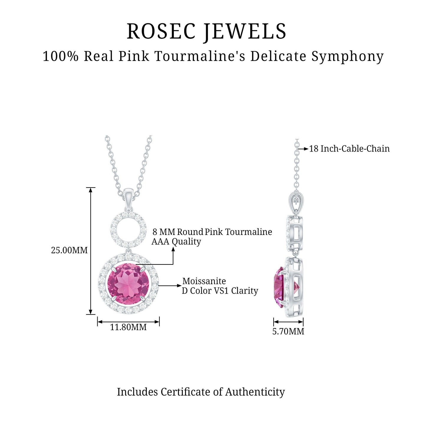 1 Carat Pink Tourmaline and Diamond Dangle Pendant Necklace