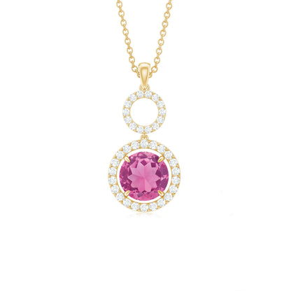 1 Carat Pink Tourmaline and Diamond Dangle Pendant Necklace