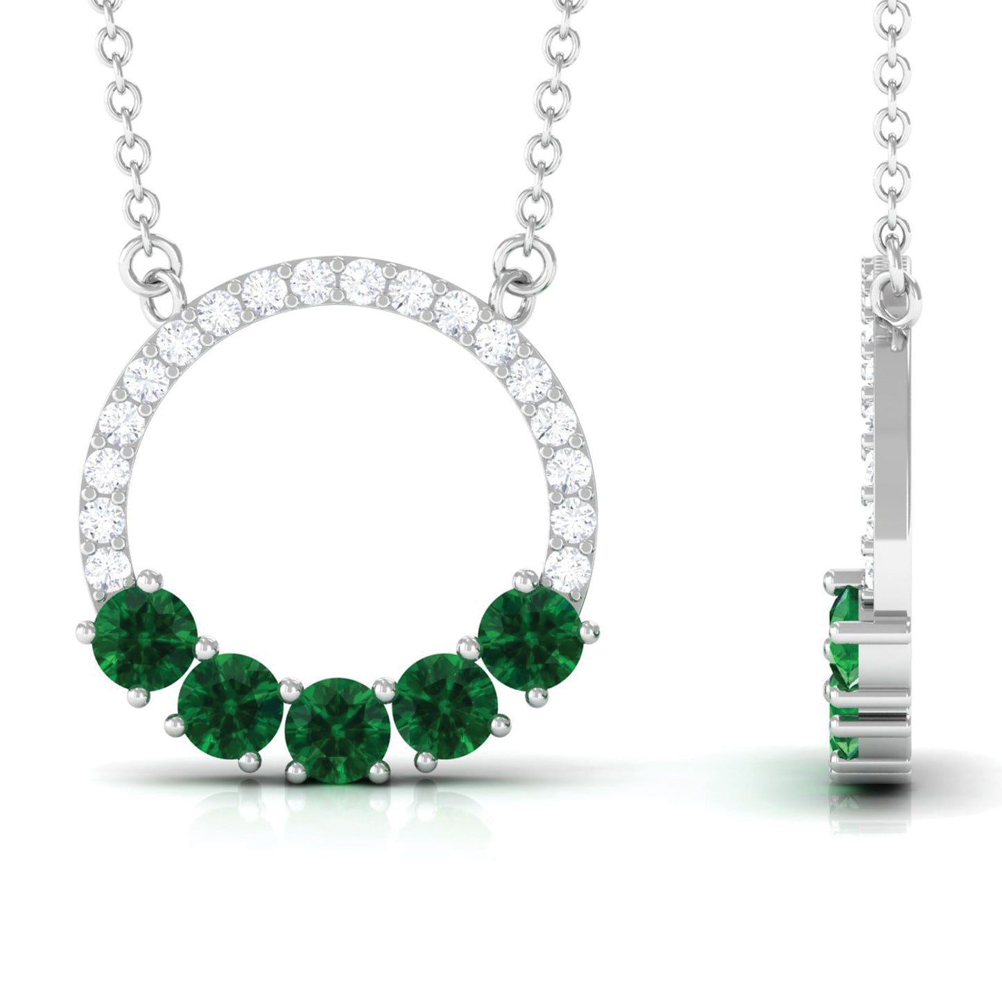 Lab Grown Emerald and Diamond Open Circle Necklace