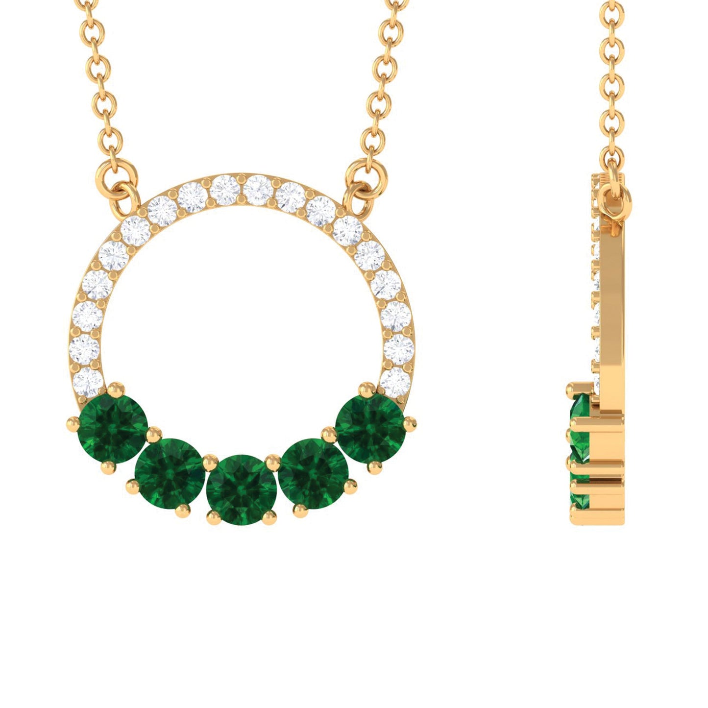 Lab Grown Emerald and Diamond Open Circle Necklace