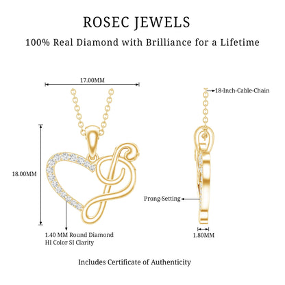 Diamond Heart and Music Note Necklace