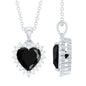 Natural Black Spinel Heart Shape Necklace with Moissanite Halo