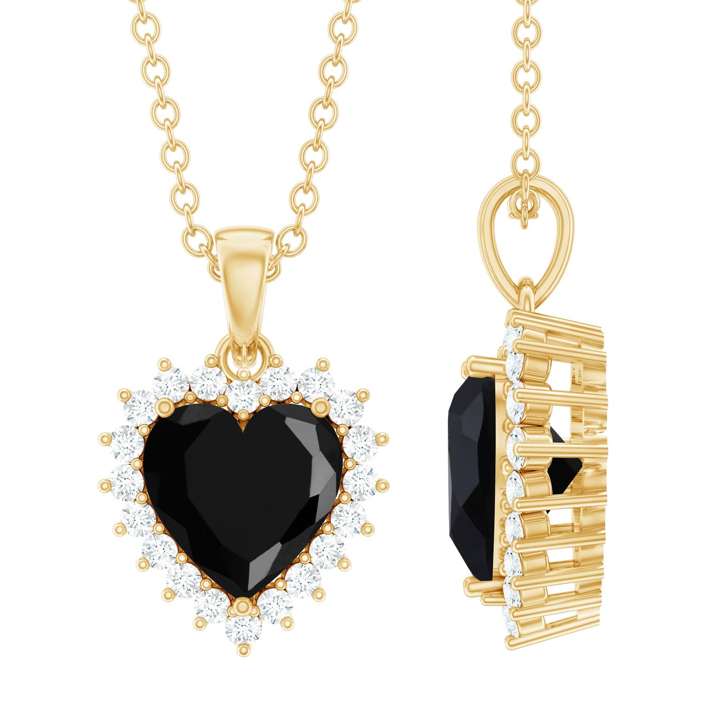 Natural Black Spinel Heart Shape Necklace with Moissanite Halo