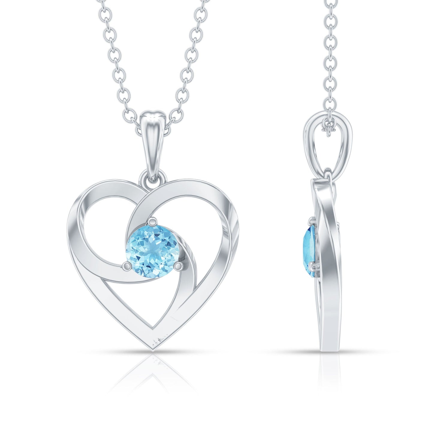 March Birthstone Aquamarine Solitaire Heart Necklace With Chain