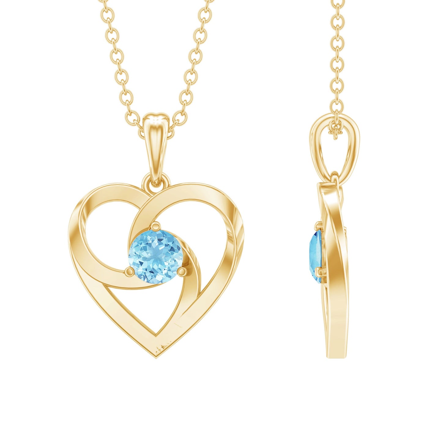 March Birthstone Aquamarine Solitaire Heart Necklace With Chain