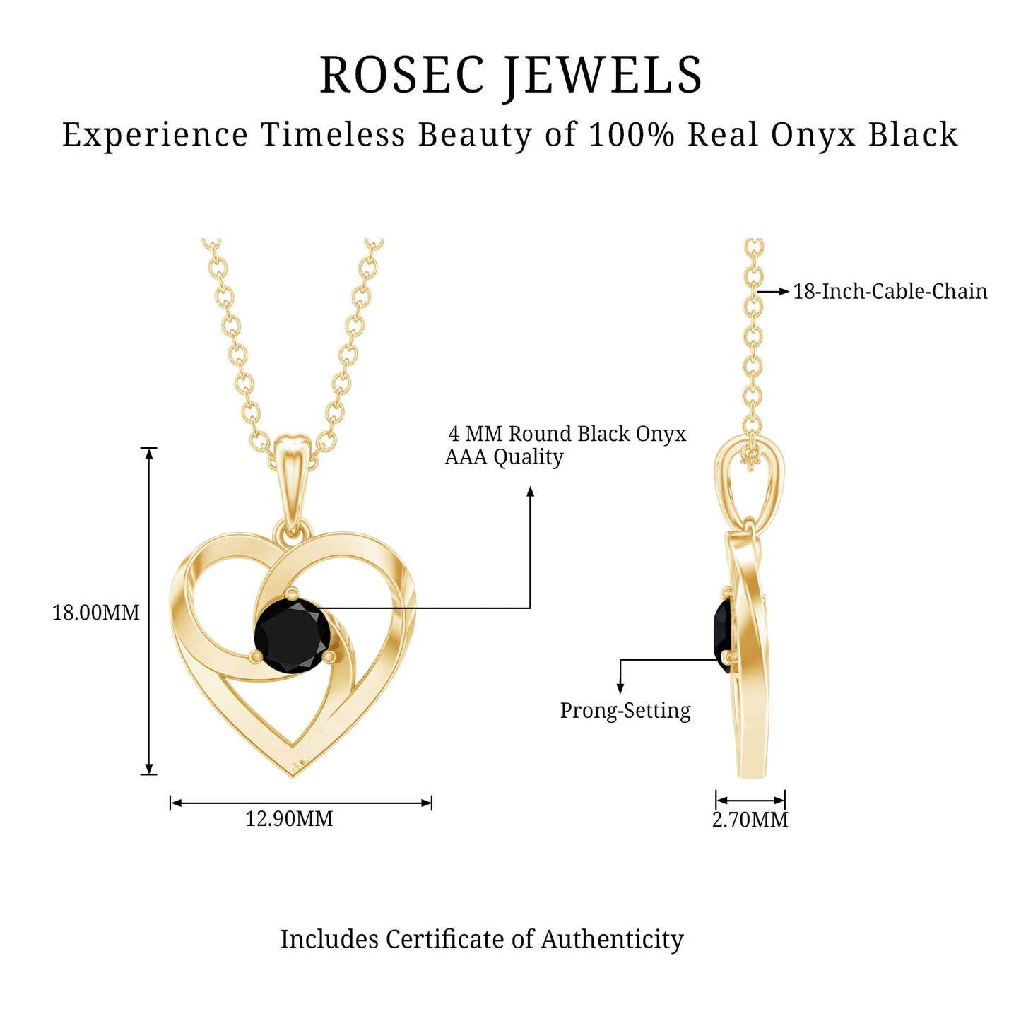 Heart Shape Black Onyx Promise Necklace For Women