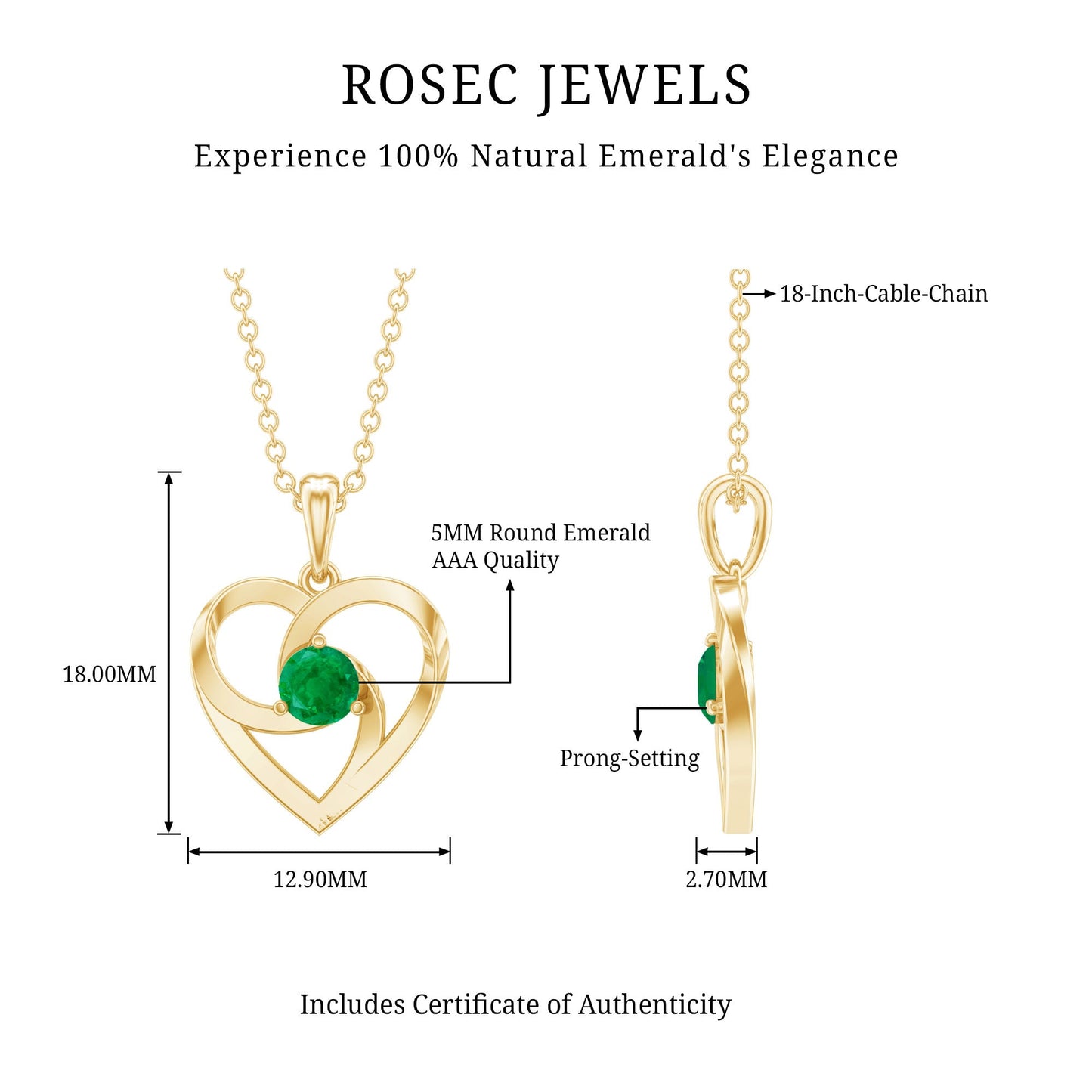 Natural Half Carat Emerald Heart Pendant Necklace for Women