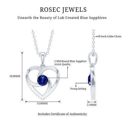 Lab Grown Blue Sapphire Heart Necklace with Certificate