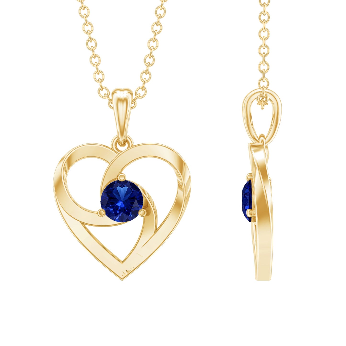 Lab Grown Blue Sapphire Heart Necklace with Certificate