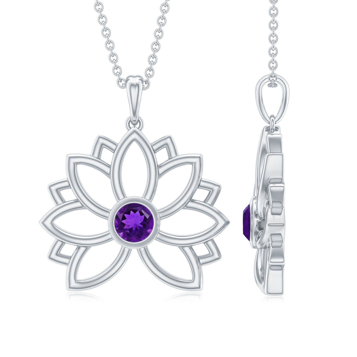 Amethyst Lotus Flower Necklace for Women