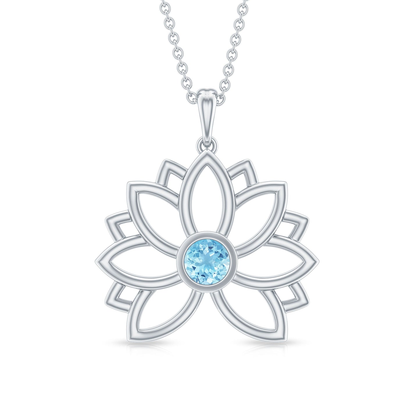 Solitaire Aquamarine Lotus Flower Pendant in Bezel Setting