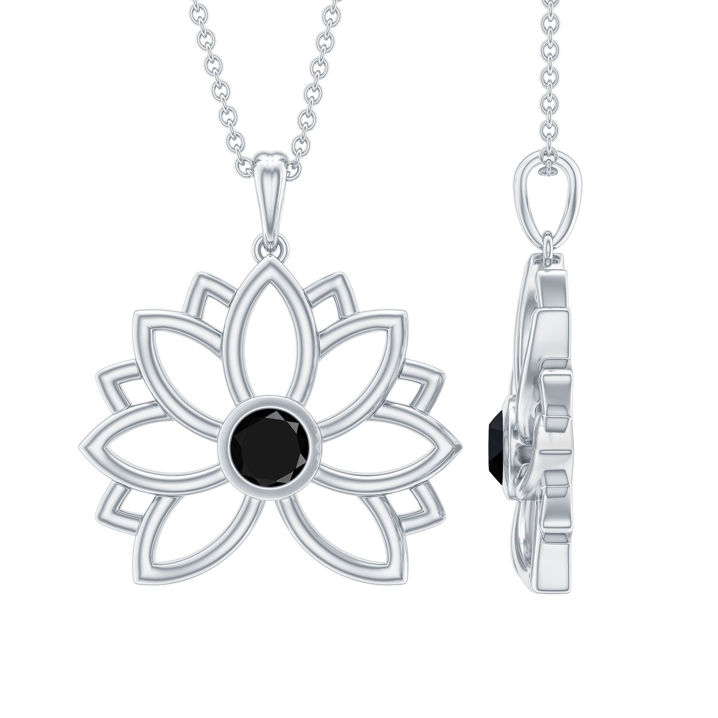 Natural Black Onyx Flower Pendant Necklace for Women