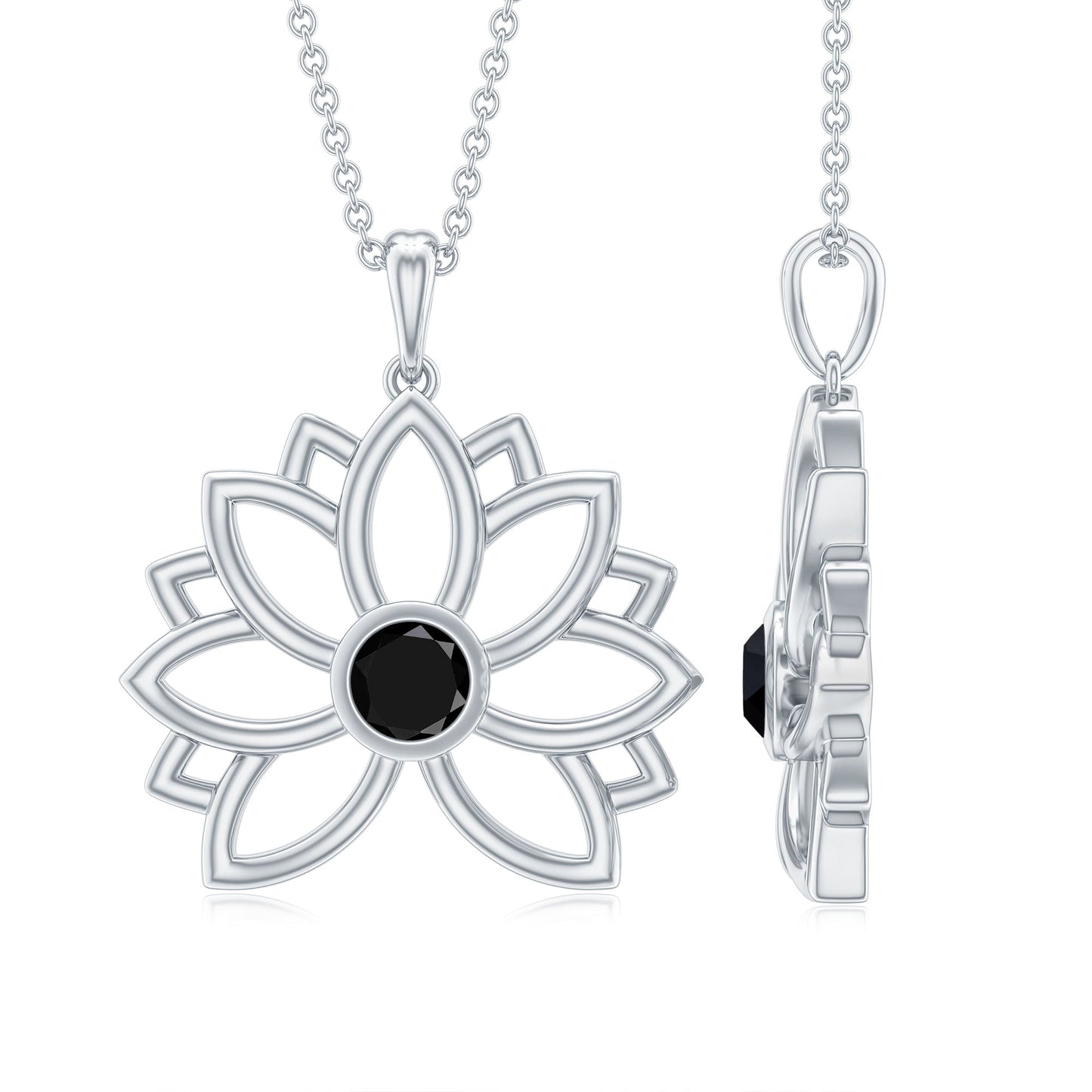 Natural Black Onyx Flower Pendant Necklace for Women