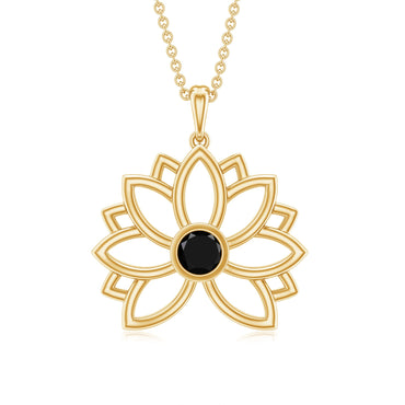 Natural Black Onyx Flower Pendant Necklace for Women